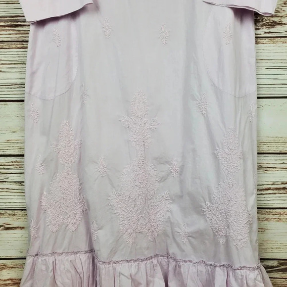Soft Surroundings Medium Lavender 3/4 Sleeve Embroidered Cotton Gown Nightgown - Picture 4 of 9